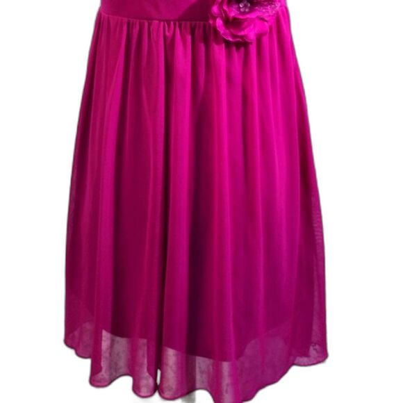 Purple Party sparkly glitter dress rosette Girl's 12 swoop back hemline - Picture 6 of 8